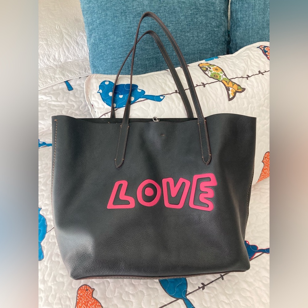 🖤  AUG 3 DAY SALE 🖤COACH x Keith HARING - LOVE tote - Black Leather Excellen…